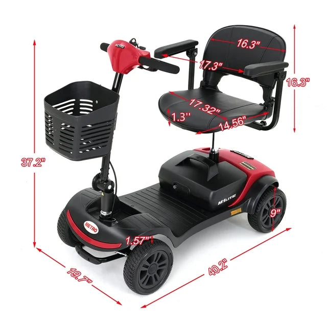 WALKSPACE Mobility Scooter for Seniors, Heavy Duty Electric Powered Mobile 4 Wheels Scooter for Travel, Best Gift for Elderly, 265LBS, Red