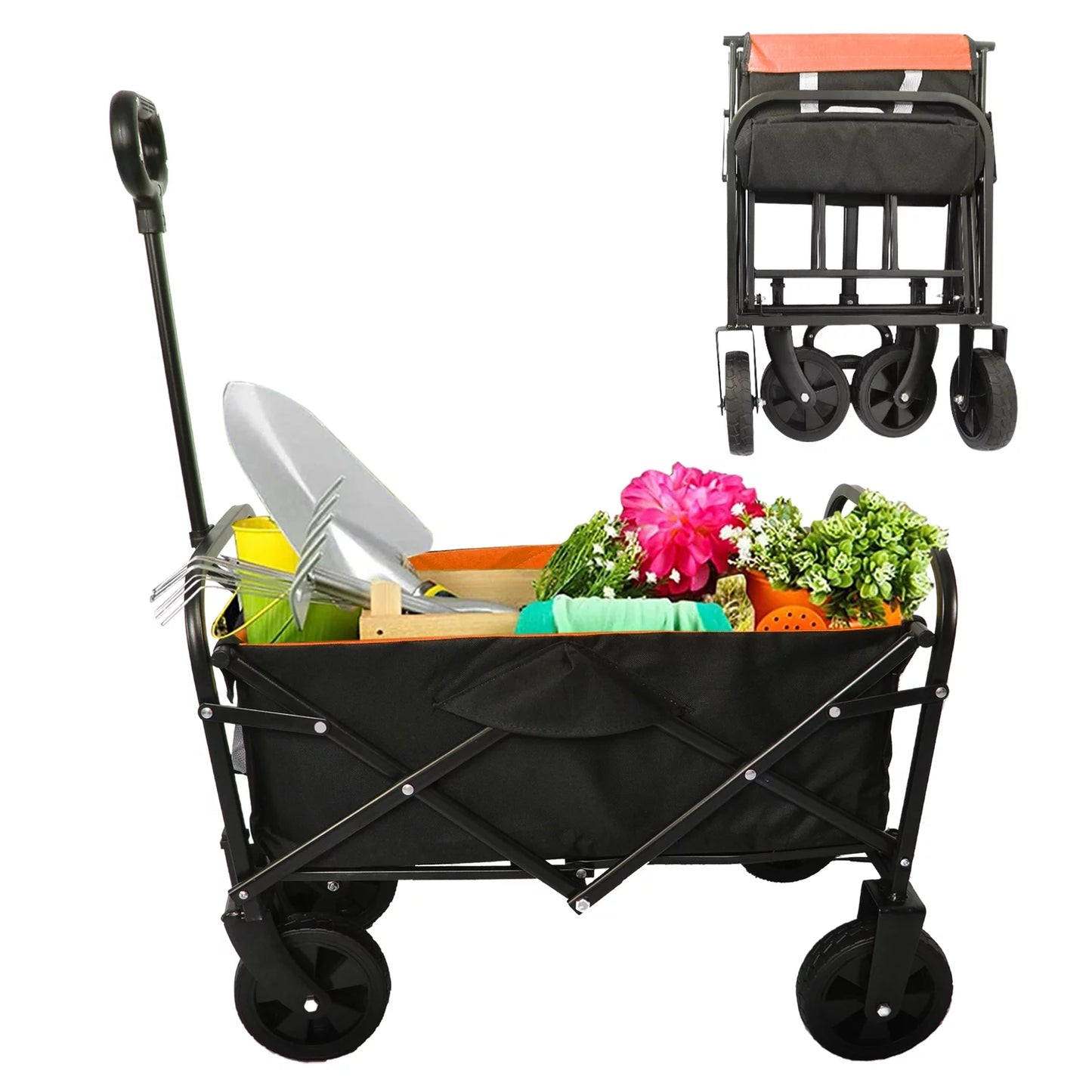 WALKSPACE Collapsible Wagon Cart with Wheels, Heavy Duty Utility Cart with All-Terrain Wheels, Portable Garden Cart for Garden, Beach, Lawn